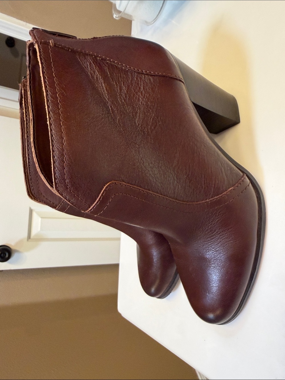 Vince Camuto Brown Leather Ankle Booties with Block Heel